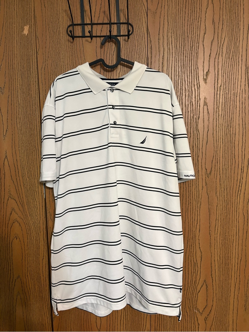 Nautica Navy Blue and White Striped Polo in the A Bit Trimmer Style